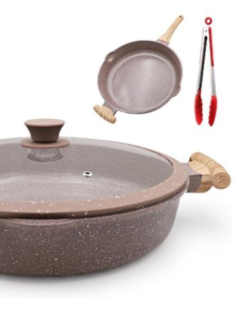 AIKENBBKK 13.5" Ceramic Nonstick Deep Frying Pan – 2-in-1 Saute Pan with Lid